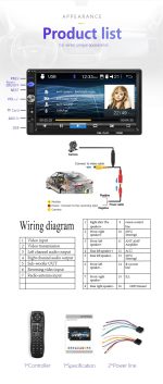 Авто мултимедиен плеър CL-7036B, 2DIN, Тъч скрийн, Bluetooth, FM, SD, USB, камера за заден ход, блутут дистанционно за волана - Image 9