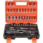 Професионален комплект инструменти 1Tech HT-53 – Гедоре 53 части с дълбоки вложки и тресчотка 1/4"